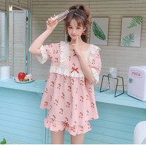 2020 Korean version Pure cotton pyjamas women Summer sweetness lace short sleeves Cherry Loose Students Thin home Suits Suit