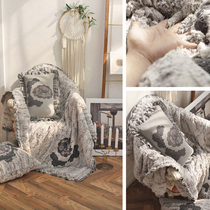 South Korea imported gray cotton lace embroidered fur super soft short velvet cover blanket knee blanket blanket press blanket