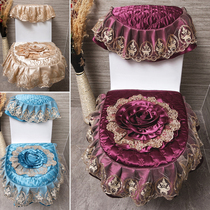 Toilet three-piece European-style lace fabric toilet cover U-shaped toilet universal cover thickened cushion cover zipper installation