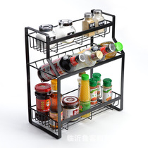 Beijing high-end three-layer iron kitchen shelf seasoning dressing rack multi-layer oil salt sauce vinegar storage One-key generation