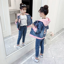 Girls Cowboy Cover Cover 2022 Spring - Clothing New Girls Yang Childrens Clothes Red Han Edition fashionable clothing