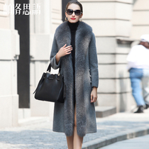 High-end grain cashmere coat women 2021 autumn and winter New Composite fur one long knee fur coat