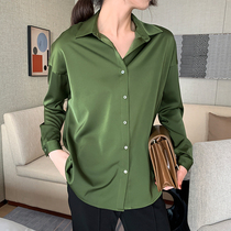  JACOOBS avocado green satin shirt womens simulation silk loose oversize design sense niche satin