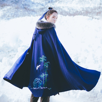  Viscount autumn (Xueyinzhu)original Hanfu embroidered cloak mens and womens mid-length plus velvet autumn and winter cloak jacket