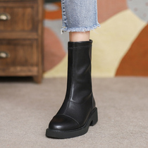 Martin boots female 2021 new autumn and winter Joker black slim short boots stretch boots flat boots single boots