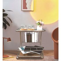 Stainless steel medieval trolley net red rack magazine rack ins glass coffee table living room sofa side table Nordic
