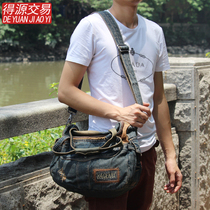 New Korean version retro denim bag mens bag 100 lap casual single shoulder slanted satchel handbag lady handbag business briefcase