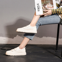 European station 2021 spring and summer new shoes female thick soled white shoes leather Velcro Joker ins increased trendy shoes