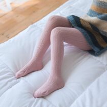 Solid color knitted leggings for girls autumn wear reinforced crotch high waist thick baby children pantyhose