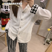 Collage flannel front open button pyjamas ladies two pieces suit autumn and winter coral suede warm family clothes can be worn out