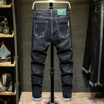 Tide brand 2021 autumn new mens black jeans Korean slim trend fashion small feet stretch pants
