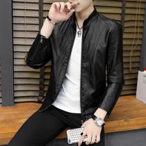 Hong Kong fashion brand winter new mens Korean slim leather leather casual velvet short slim leather jacket jacket