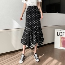 High waist polka dot skirt womens 2021 summer new Korean version of wild hanging printed Chiffon fishtail mid-length dress