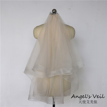 Fashion simple solid color short puff veil wedding white champagne color double layer with hair comb soft yarn bridal veil