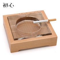 First heart walnut European wooden crystal glass ashtray anti-fly ash large Creative Glass living room solid wood
