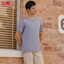 Three gun short sleeve mens T-shirt summer flower gray water soft cotton round neck short sleeve mens sweatshirt youth white black 23033