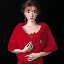 Bridal wedding wool shawl winter new red warm cloak cape Wedding banquet bridesmaid Cheongsam coat female