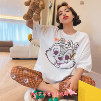 Soft Honeys Loose Cute Cartoon Squirrel Spring Summer Season New Short Sleeves Pure Cotton Pyjamas Womens Home Clothes