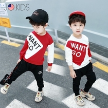 Special cabinet JO boy two sets of spring autumn 2022 new middle children printed letter male baby Han version suit