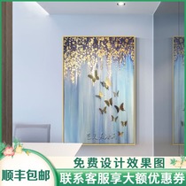 Gold leaf color oil painting Butterfly hand painted Modern light luxury style Nordic entrance entrance decoration Corridor end dining room hanging painting