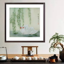 (Artisan Embroidery) Pure hand embroidered living room decoration hanging painting Hotang moon shadow Su embroidery real silk