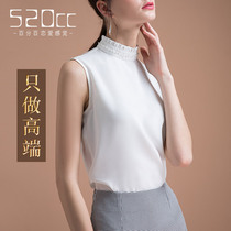 Stand collar shirt female design sense niche new Korean version of chiffon sleeveless shirt Women white professional wear inner top