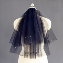 The new black dark veil Halloween cos photo photo bride simple retro travel shot small veil
