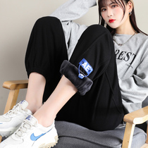 Plus velvet padded sweatpants womens loose bunches feet student casual pants autumn and winter wear pants Net red ins tide