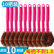 10 long handle coconut palm hair pan brush dishwashing brush kitchen brush not easy to stick oil pan brush washing pan artifact cleaning brush