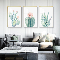 (Member) hipster green plant decorative painting living room bedroom background wall cactus wall painting triple mural