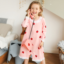 Childrens nightskirts girls long sleeves spring and autumn girls cotton home dresses baby thin dresses pajamas