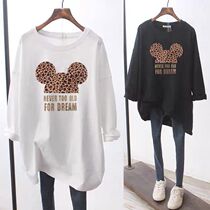 Pure cotton long-sleeved T-shirt womens top long section spring and autumn large size womens loose Korean version of the tide ins base shirt white