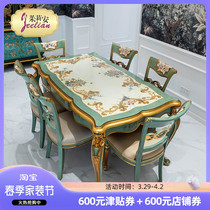 Delicate Loh Cocoa Green Square Large Table Solid Wood Hand-painted Engraved gold foil 1 7 m French style Villa Dining Chair