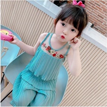 Girls summer dress 2021 foreign girl baby chiffon set thin baby Princess vest two-piece 1-3 years old 6 Tide