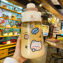 Large capacity 1000ml water glass female ins wind summer net red Straw Cup Cute Milk One Liter Cup Portable Kettle