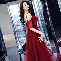 Toast Bride 2021 new high-end red sling engagement wedding evening dress thank you banquet dress long women
