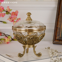 European luxury carved brass storage tank with lid Glass triangle storage tank Bedroom jewelry box Light luxury decoration