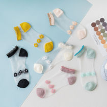 Crystal socks summer thin womens three flowers girl glass Silk womens breathable short tube womens socks cute