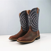 New European and American embroidered cowhide boots Knight riding boots square head womens cowboy boots 38 39 41 yards