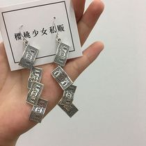 Handmade I have money ear-wrapped series retro versatile old engraving long earrings ear clip