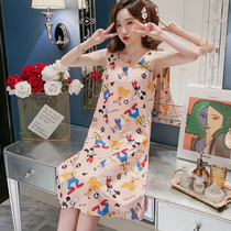 Sleeping Skirt Woman Summer Pure Cotton Sexy Sleeveless Harness Vest Student Big Code Pregnant Woman Cartoon Cute Pyjamas Dress Summer