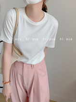 chic harbor taste base stack wearing white casual undershirt short sleeve t-shirt female ins Chauded sweaters Knitted Cardiovert