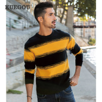 Special price] Mens sweater mens clothing spring Coloured Stripes jacket Head round collar knit-shirt fashion sweatshirt 26078