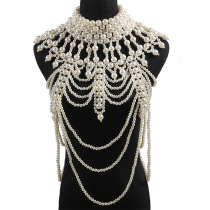 Pearl shawl necklace luxury handmade beaded pearl vest sling dress accessories necklace costume