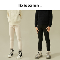 Pear small leisure girl 2021 Winter new fashion tide children warm plus velvet feet outside wearing treasure wild leggings