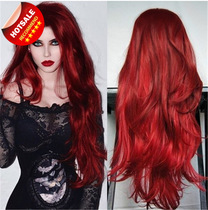 Girls cosplay red hair wigs women wine red wave curly hair