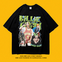 AWE GOD European and American hip-hop womens group printed short-sleeved T-shirt mens original trendy brand loose street couple tops ins