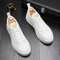 Hong Kong Tide brand pure leather small white shoes mens leather summer breathable trend Joker thick bottom Korean Sports and Leisure board shoes