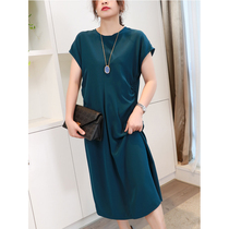 Fat Xiaonis home 20 heavy acetic acid high ji feeling full lady-like temperament lazy solid color dress woman