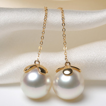 Xinlun - sized 18K gold 9 - 14mm Nanyang Australian white pearl earrings long ear - line circle seawater